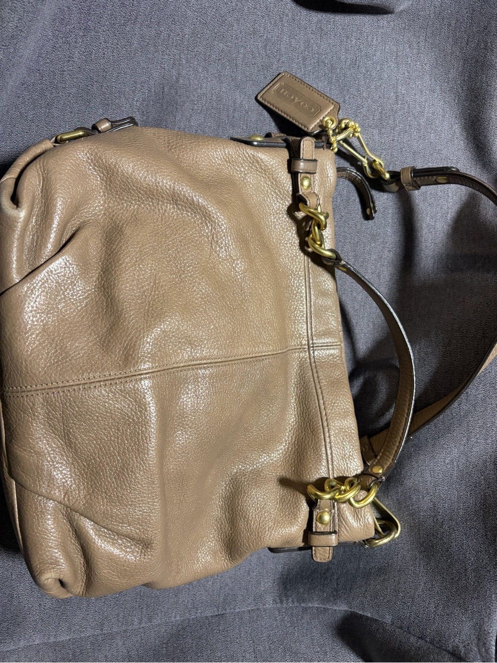 Coach Pebbled Leather Shoulder Bag - Taupe Brown